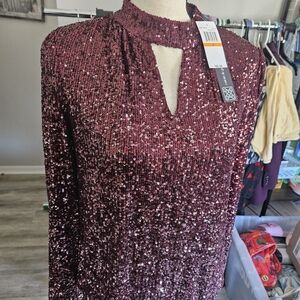 Cable & Gauge Burgundy Sequin Blouse